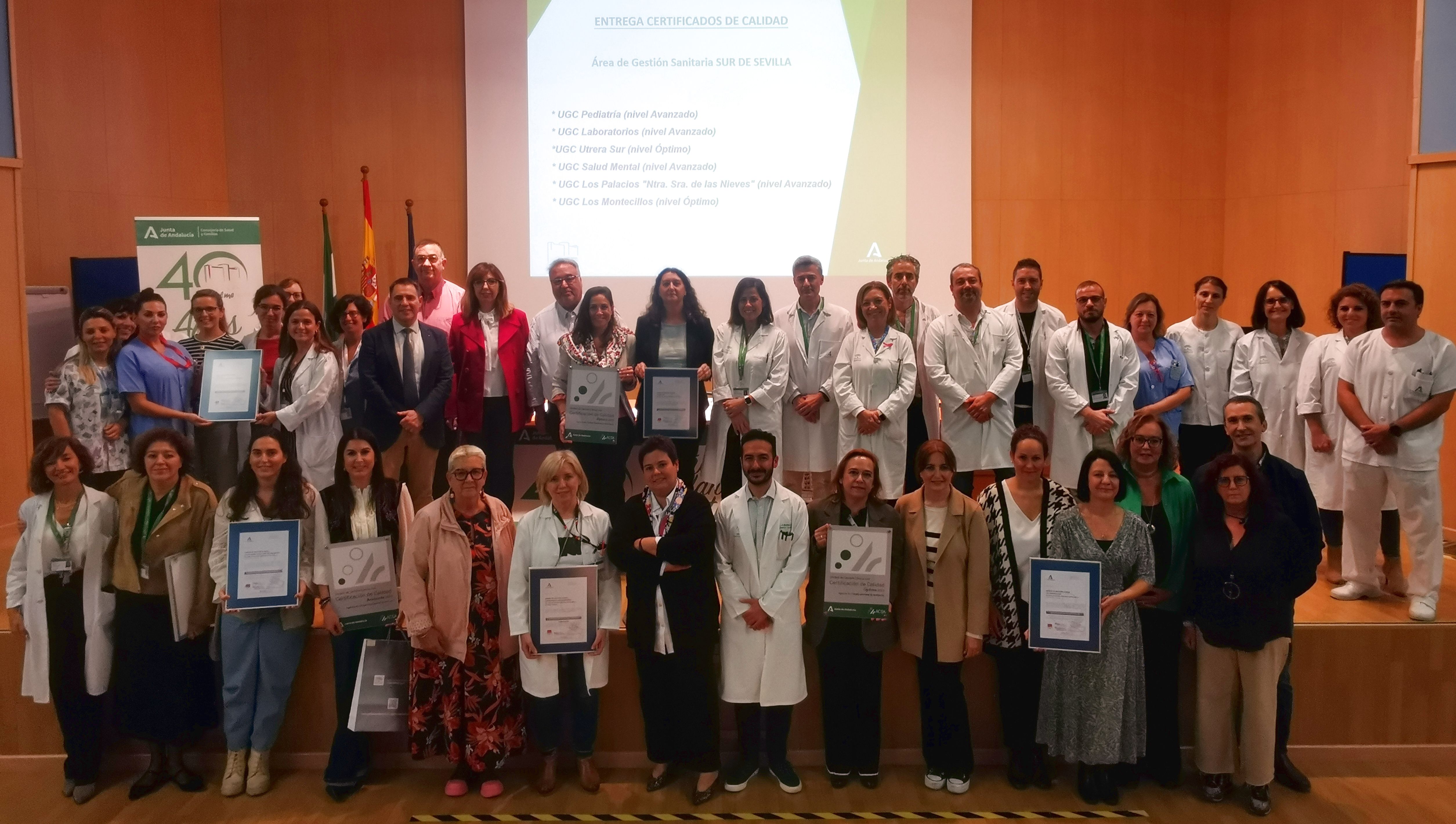 El Área de Gestión Sanitaria Sur de Sevilla recibe la certificación de calidad para seis de sus unidades sanitarias